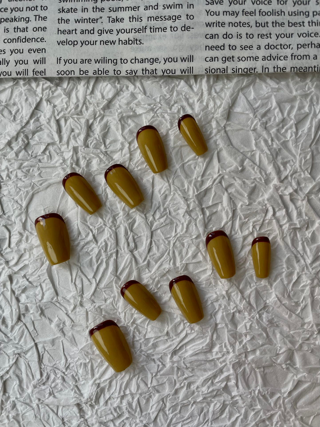 French Nails with Mustard brown color