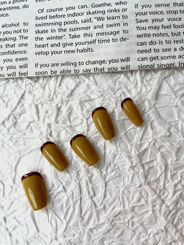 French Nails with Mustard brown color