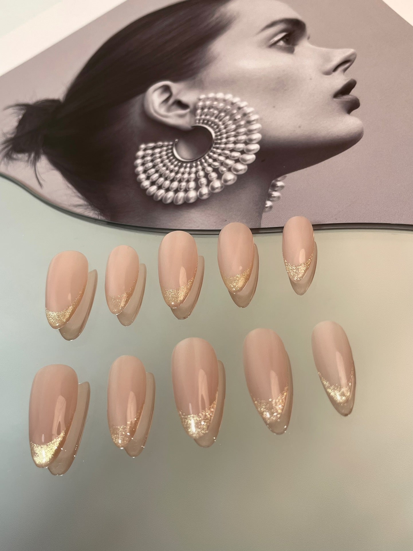 French Nails with Shiny Gold Tips