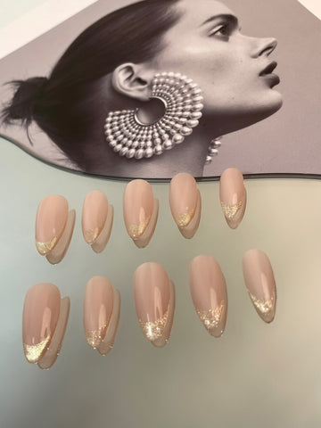 French Nails with Shiny Gold Tips